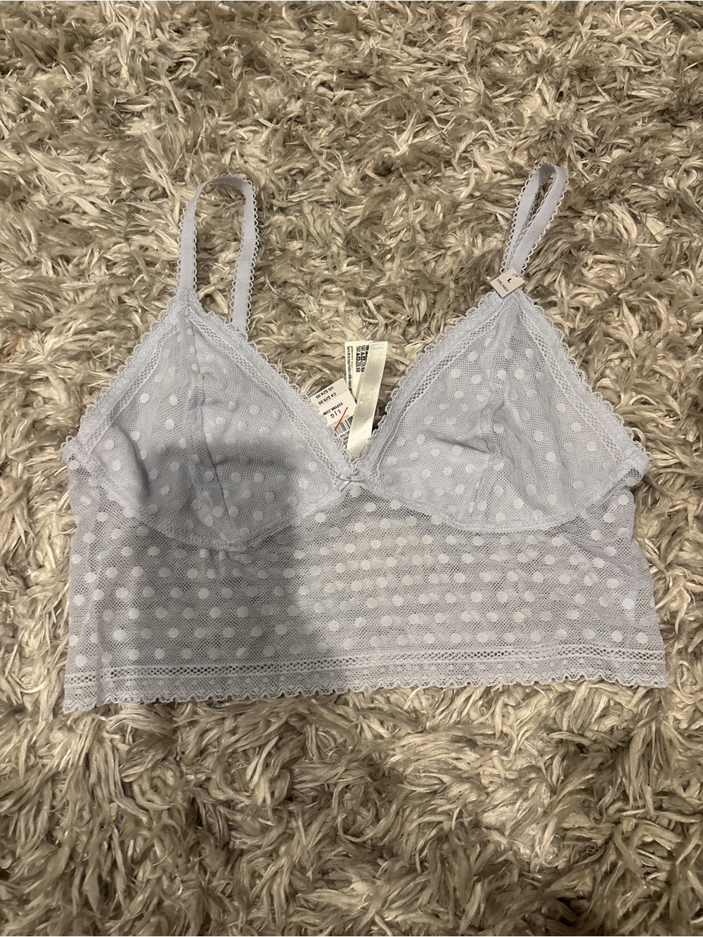 NWT Victoria's Secret PINK Light Blue Polka Dot Mesh Triangle Bralette - Size L
